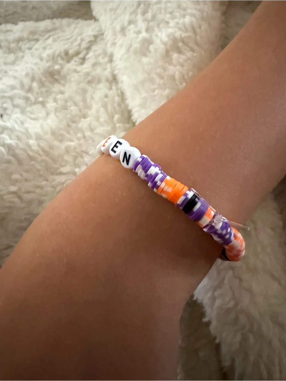 Happy Halloween Kids Beaded Bracelet - Orange, Purple, Black, White